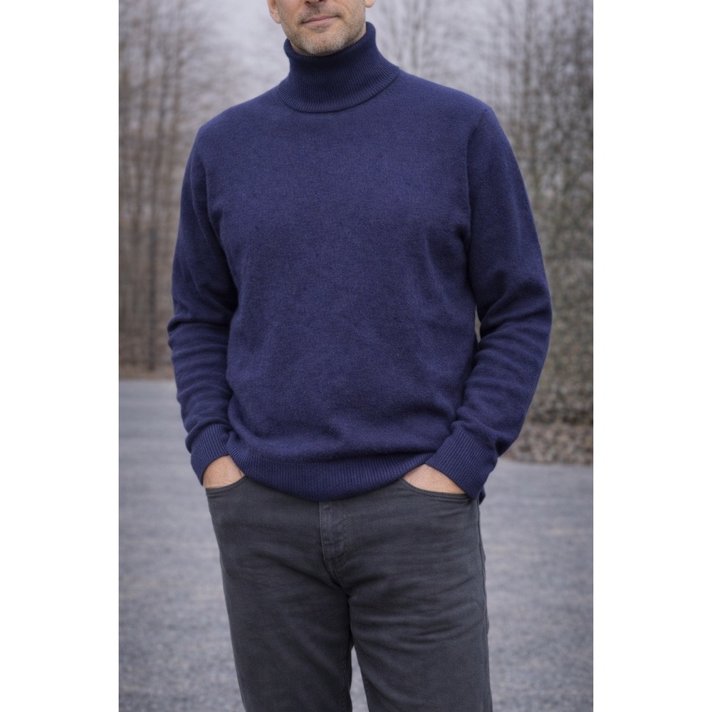 Kirkland Signature Mens Navy Blue 100% Cashmere Turtleneck Sweater Size M Neck